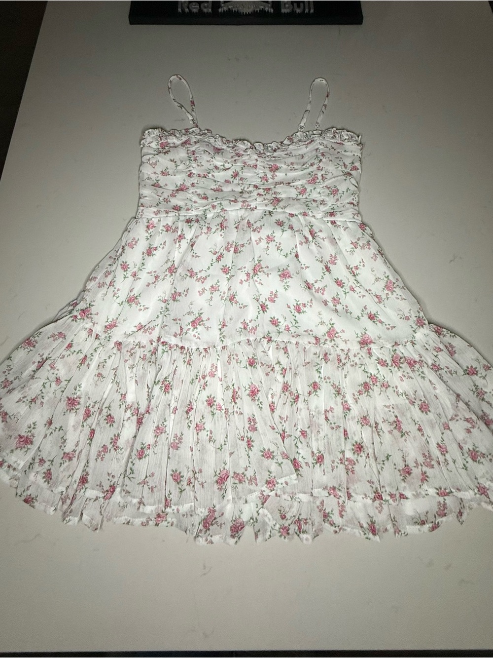 Floral Spaghetti-Strap Sundress in White with Pink Flowers
